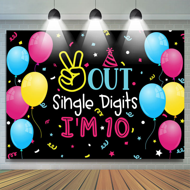Lofaris Balloons Out Single Digits 10th Birthday Backdrop