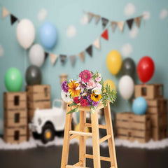 Lofaris Balloons Toy Car Wooden Box Cake Smash Backdrop