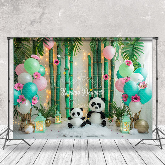 Lofaris Bamboo Forest Panda Balloons Cake Smash Backdrop