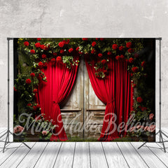 Lofaris Barren Red Rose Curtain Shabby Wood Door Backdrop