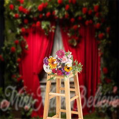 Lofaris Barren Red Rose Curtain Shabby Wood Door Backdrop