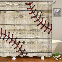 Lofaris Baseball Style Red String Stitching Plank Shower Curtain