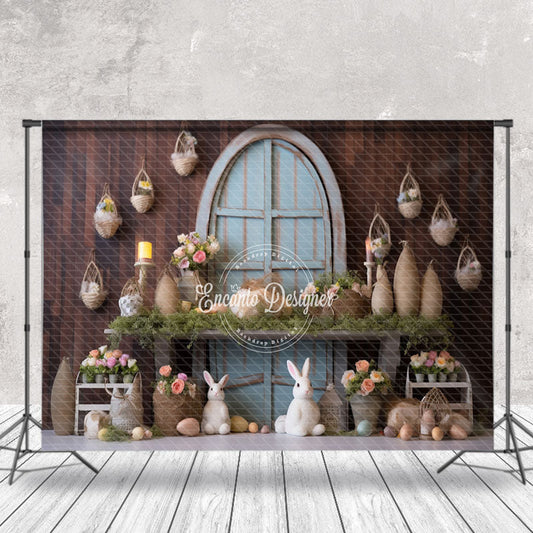 Lofaris Basket Egg Rabbit Brown Wall Easter Photo Backdrop