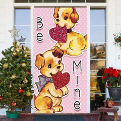 Lofaris Be Mine Puppy Heart Pink Dots Valentines Door Cover