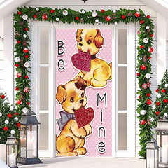 Lofaris Be Mine Puppy Heart Pink Dots Valentines Door Cover