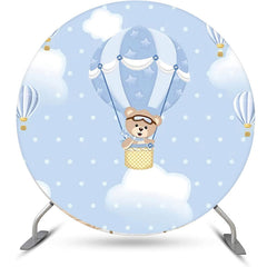 Lofaris Bear Blue Air Balloon Dot Round Baby Shower Backdrop