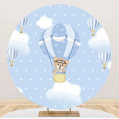 Lofaris Bear Blue Air Balloon Dot Round Baby Shower Backdrop
