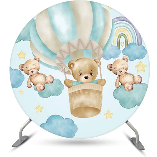 Lofaris Bear Cyan Cloud Rainbow Round Baby Shower Backdrop
