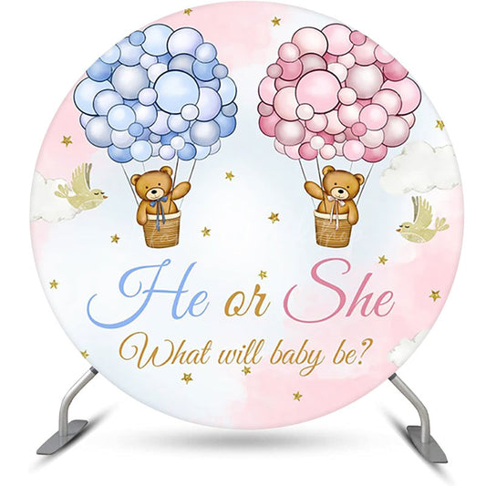 Lofaris Bear Hot Balloon Sky Round Gender Reveal Backdrop