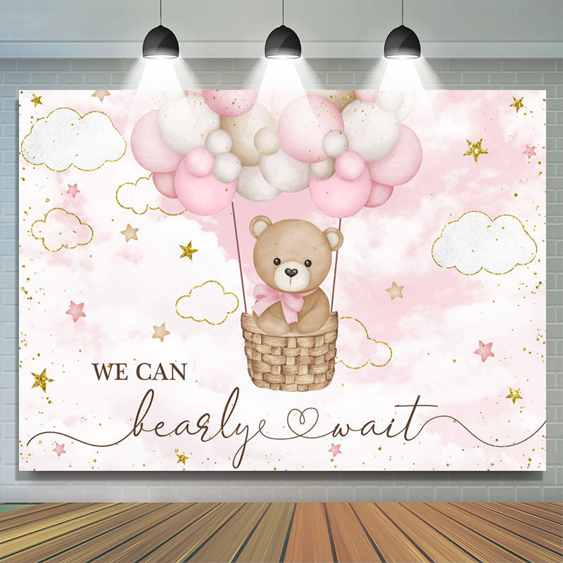 Lofaris Bearly Wait Teddy Bear Pink Cloud Baby Shower Backdrop
