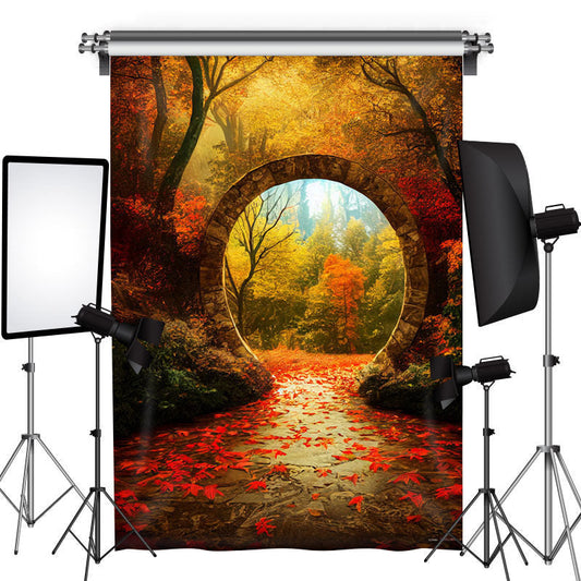 Lofaris Beautiful Autumn Scenery Maple Leaf Portal Backdrop