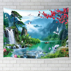 Lofaris Beautiful Chinese Landscape Scenery Crane Tapestry