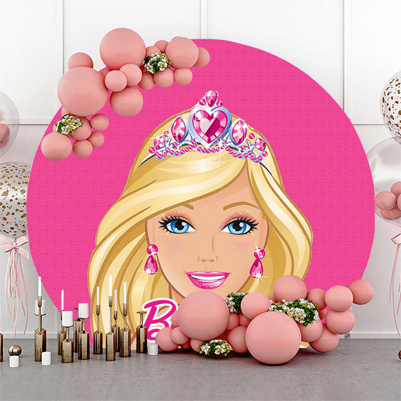 Lofaris Beautiful Doll Pink Birthday Round Backdrop For Girls