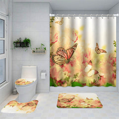 Lofaris Beautiful Yellow Butterfly Flower Bathtub Curtain