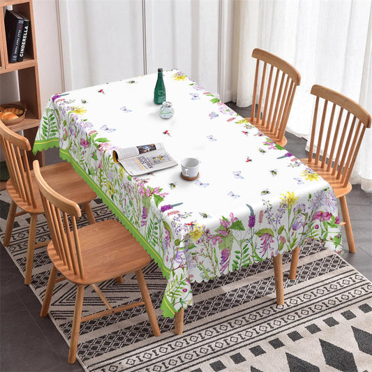 Lofaris Bees Butterflies Spring Flowers Tablecloth For Kitchen