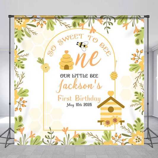 Lofaris Bees Floral Leaf Spring Custom 1st Birthday Backdrop