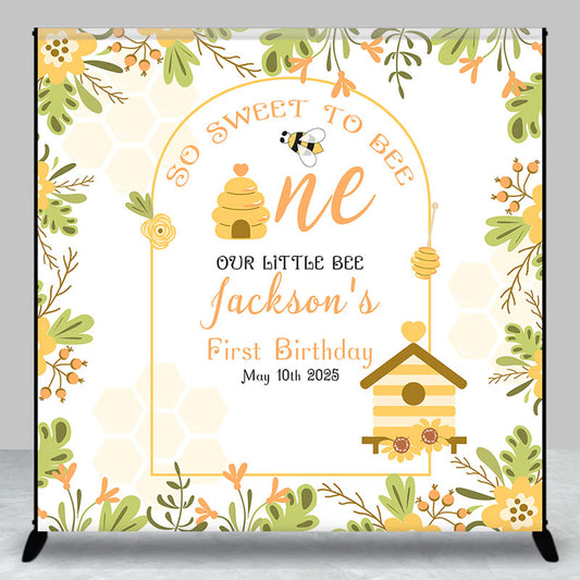 Lofaris Bees Floral Leaf Spring Custom 1st Birthday Backdrop
