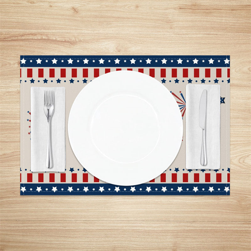 Lofaris Beige Red Blue Usa Flag Stars Set Of 4 Placemats