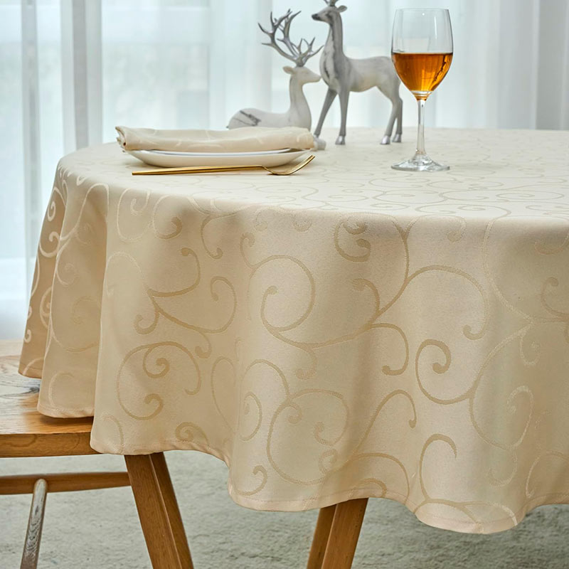 Lofaris Beige Round Luxury Premium Polyester Table Cover