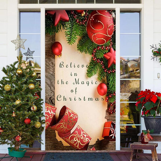 Lofaris Believe In The Magic Wooden Red Christmas Door Cover