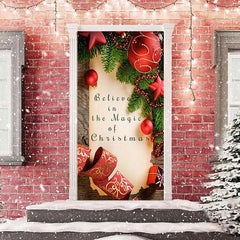 Lofaris Believe In The Magic Wooden Red Christmas Door Cover