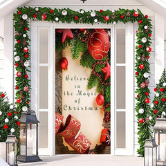 Lofaris Believe In The Magic Wooden Red Christmas Door Cover