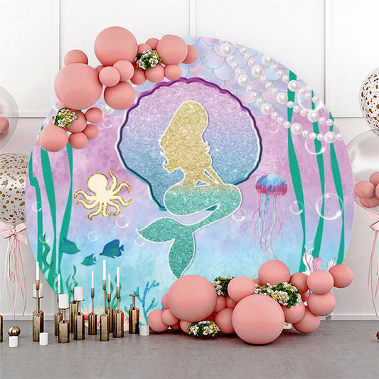 Lofaris Benthos Mermaid Pearl Fish Circle Birthday Backdrop