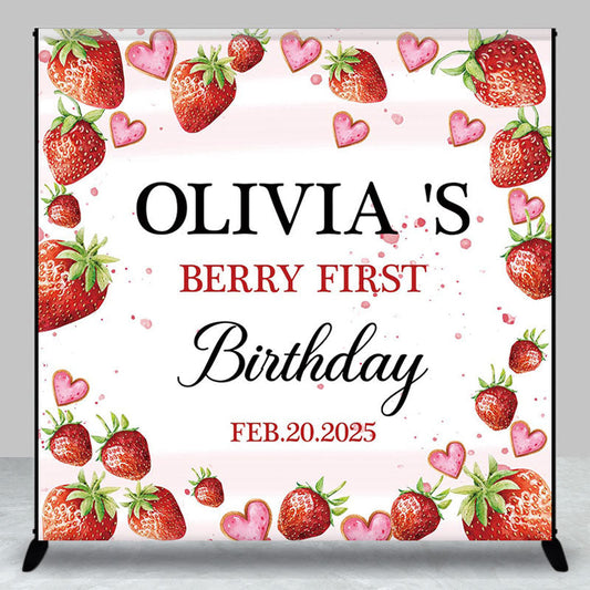 Lofaris Berry Sweet First Personalized Birthday Backdrop