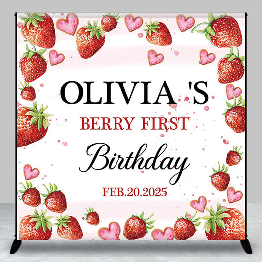 Lofaris Berry Sweet First Personalized Birthday Backdrop