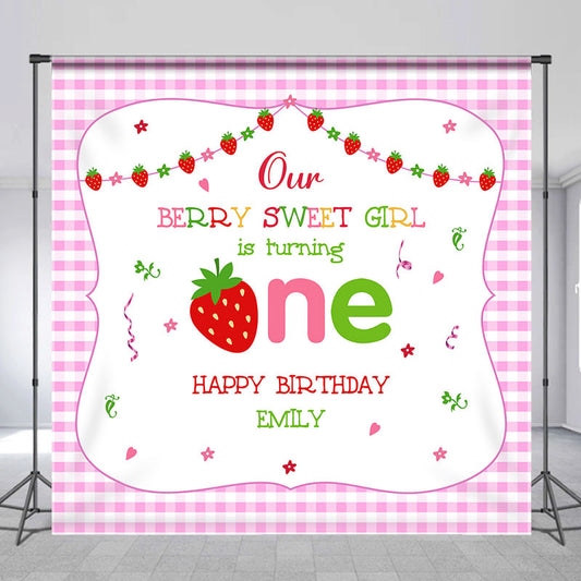 Lofaris Berry Sweet Girl Plaid Custom 1st Birthday Backdrop