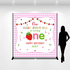 Lofaris Berry Sweet Girl Plaid Custom 1st Birthday Backdrop