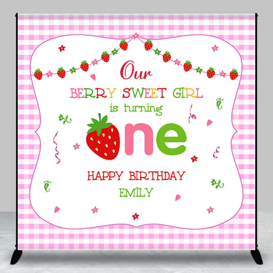 Lofaris Berry Sweet Girl Plaid Custom 1st Birthday Backdrop