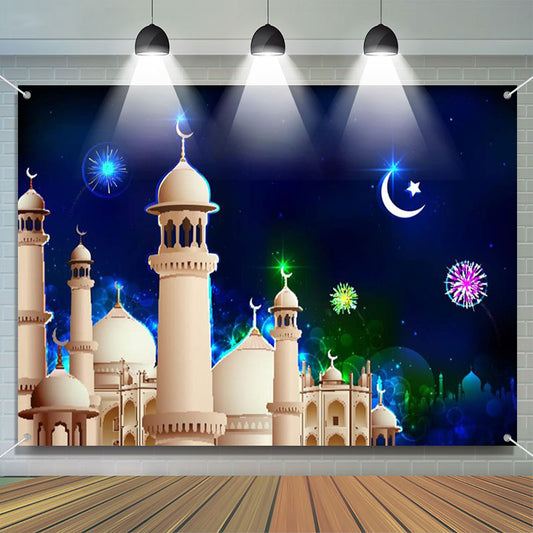 Lofaris Biege Palace Colorful Sparks Eid Mubarak Backdrop