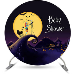 Lofaris Big Moon Bats Halloween Round Baby Shower Backdrop