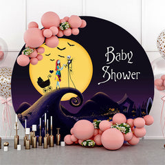 Lofaris Big Moon Bats Halloween Round Baby Shower Backdrop