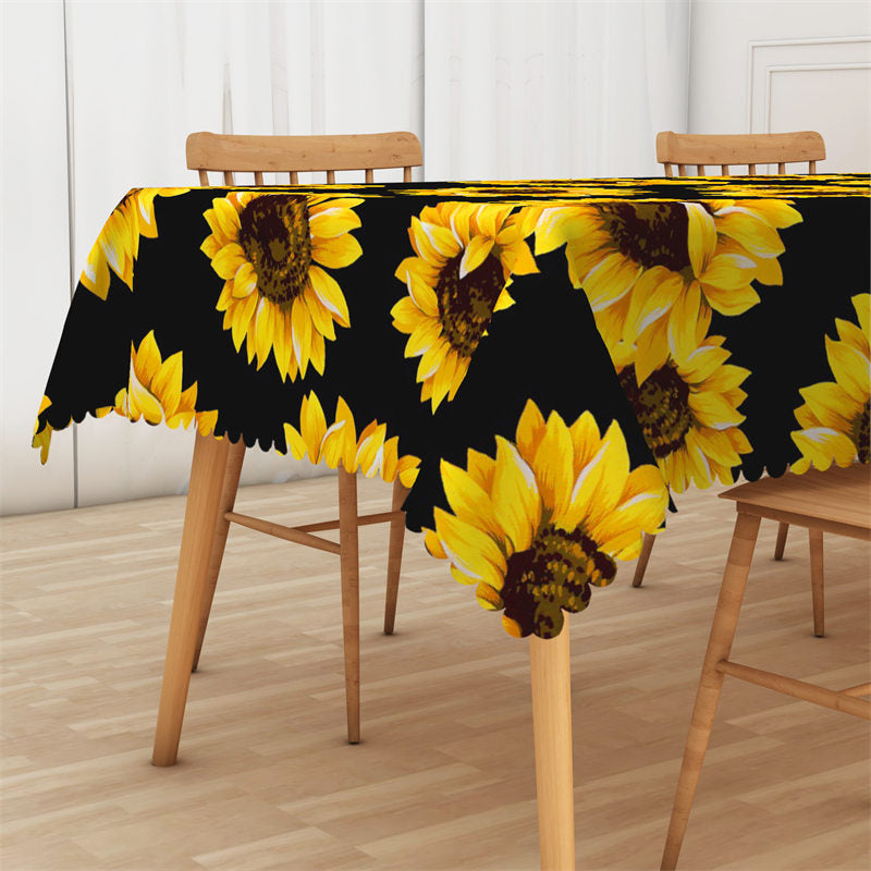 Lofaris Big Yellow Sunflowers Black Rectangle Tablecloth