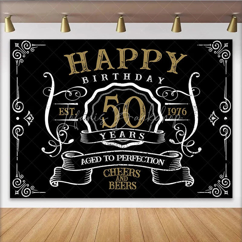 Lofaris Black Age To Perfection Happy 50th Birthday Backdrop