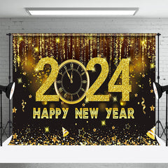 Lofaris Black And Gold Glitter 2024 Happy New Year Backdrop