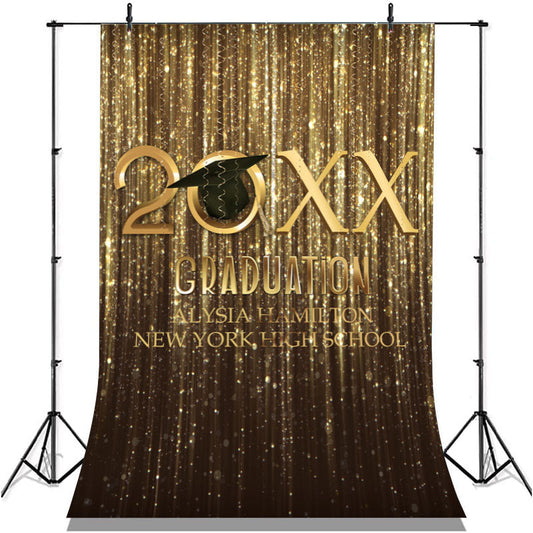 Lofaris Brown And Gold Glitter Class Of 2022 Graduation Backdrop
