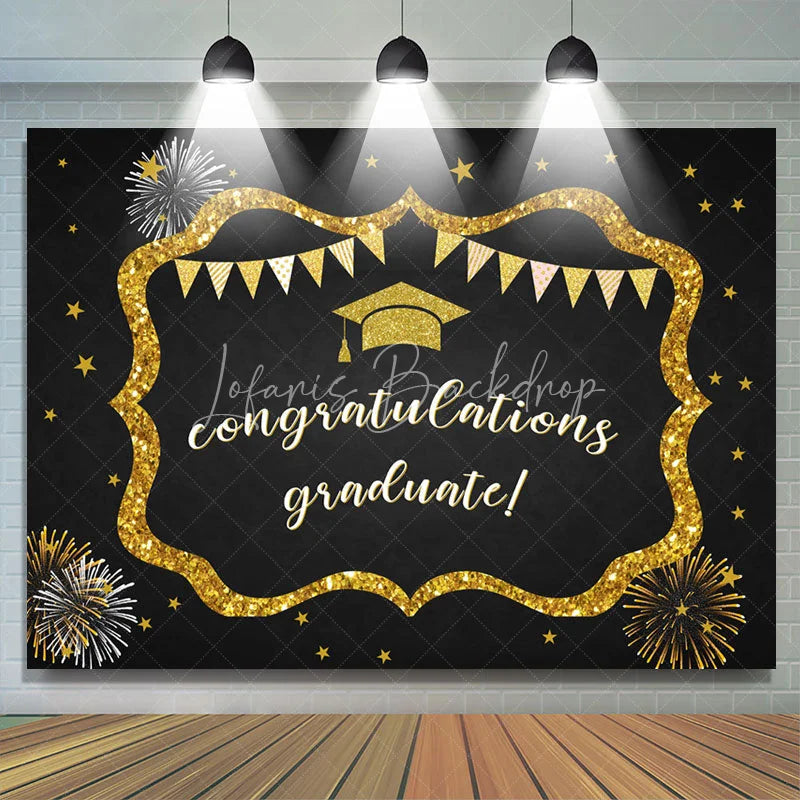 Lofaris Black And Gold Glitter Congratulation Graduate Backdrop