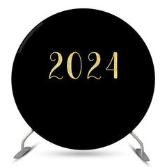 Lofaris Black And Gold Glitter Round 2024 New Year Party Backdrop