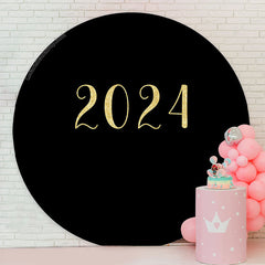 Lofaris Black And Gold Glitter Round 2024 New Year Party Backdrop