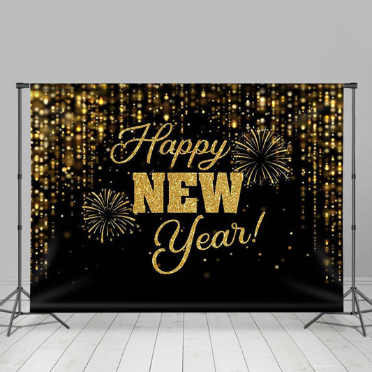 Lofaris Black And Gold Glitter Spark Happy New Year Backdrop