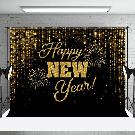 Lofaris Black And Gold Glitter Spark Happy New Year Backdrop