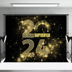 Lofaris Black And Golden Clock 2024 Happy New Year Backdrop