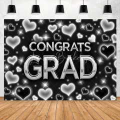 Lofaris Black And Silver Hearts Themed Congratsgrad Backdrop