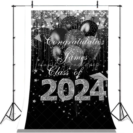 Lofaris Black And Silver Glitter Ballons Class Of 2022 Backdrop