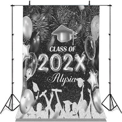 Lofaris Black And Silver Glitter Graduation Backdrop