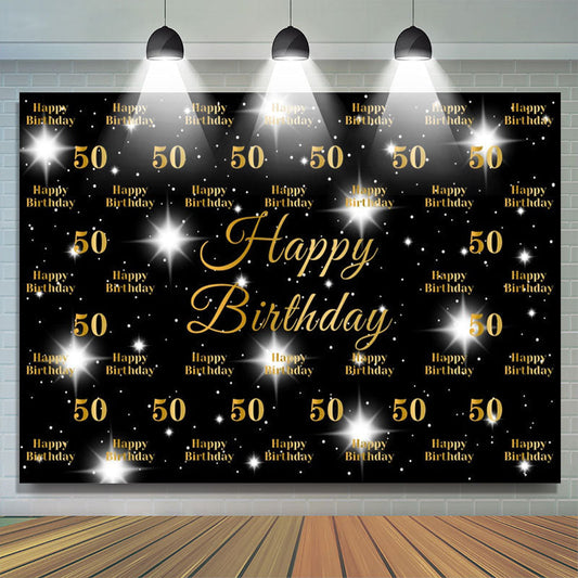 Lofaris Black And Sparkle Star Happy 50th Birthday Backdrop