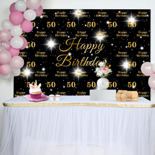 Lofaris Black And Sparkle Star Happy 50th Birthday Backdrop